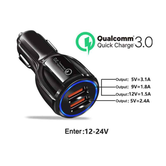 Универсално USB зарядно за кола Qualcomm 3.0 с два порта 1892