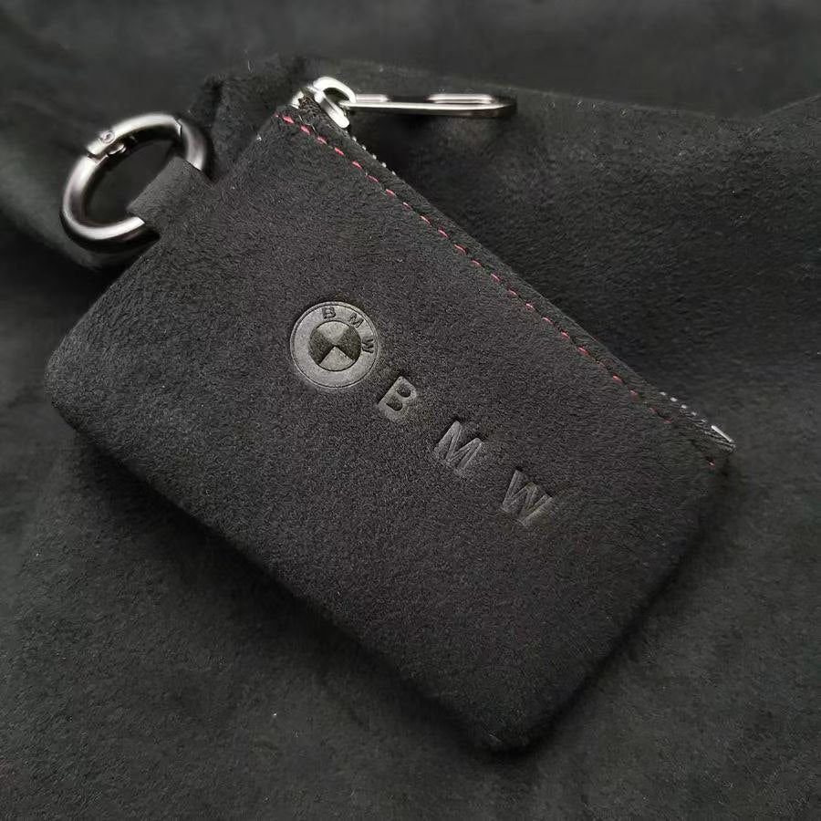 Кожен калъф за ключ Алкантара