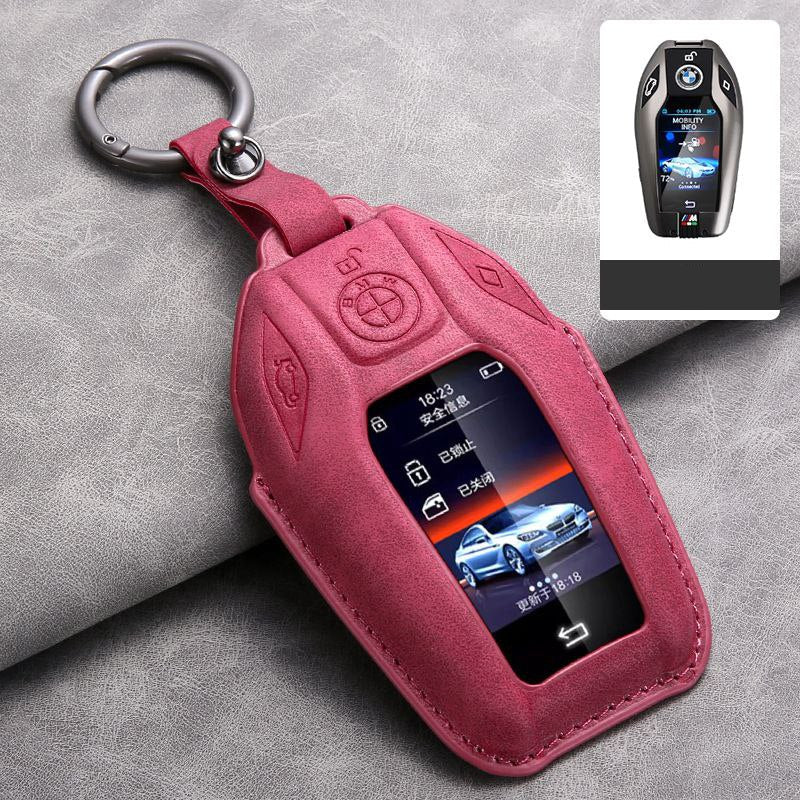 Кожен калъф за ключ Алкантара