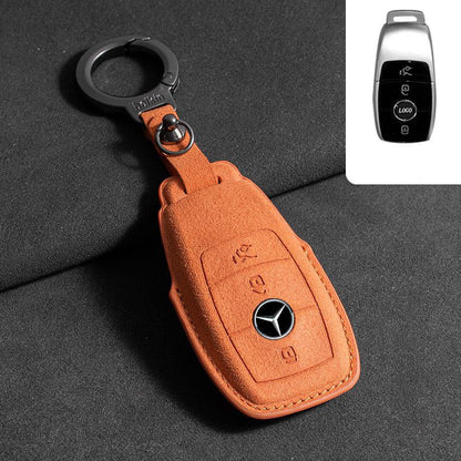 Кожен калъф за ключ Алкантара