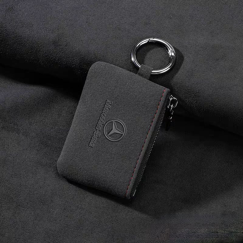 Кожен калъф за ключ Алкантара