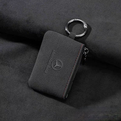 Кожен калъф за ключ Алкантара