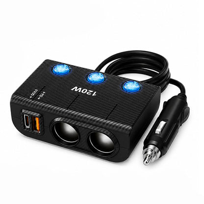 Разклонител за запалка с 2 гнезда, usb + type C 1659