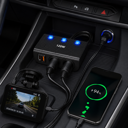 Разклонител за запалка с 2 гнезда, usb + type C 1659