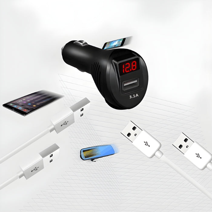 Разклонител за запалка с 2 гнезда, USB порт и волтметър