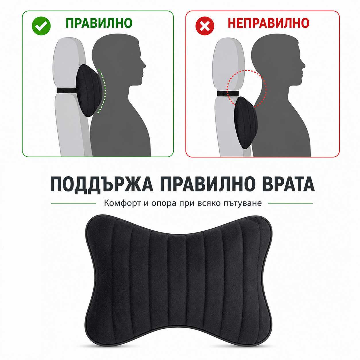 Възглавница за врат PA15 - 2 БР/К-Т - ЧЕРНО